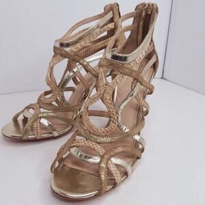 Coach Lancaster Heels 8 Strappy Glitter Cage Stilettos Gold Open Toe Prom Formal